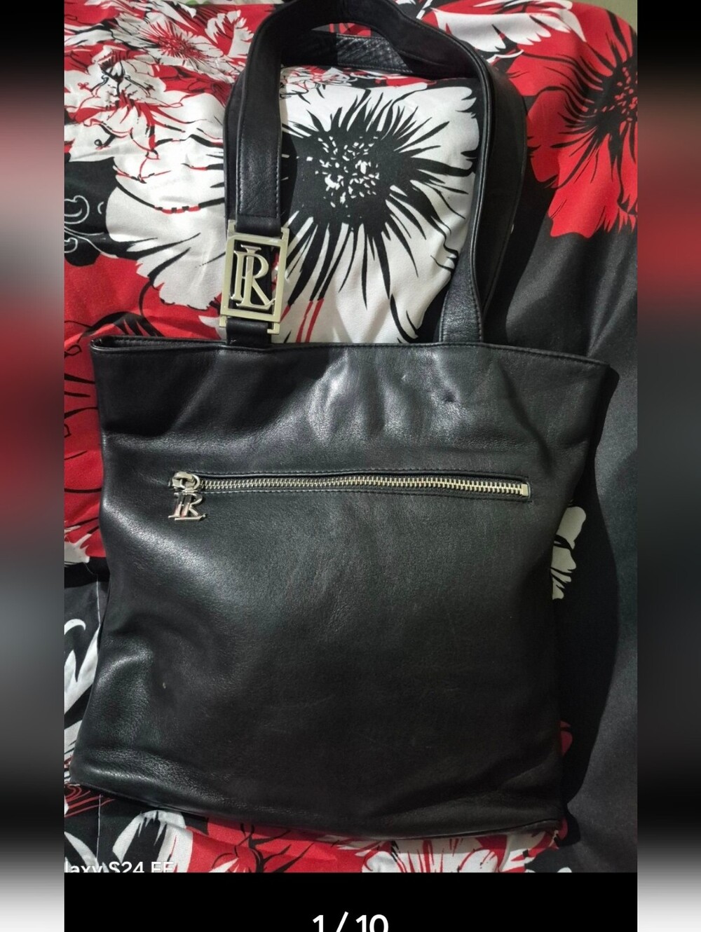 Vintage Ralph Lauren Vintage  Black Leather Shoulder Tote with Silver Logo